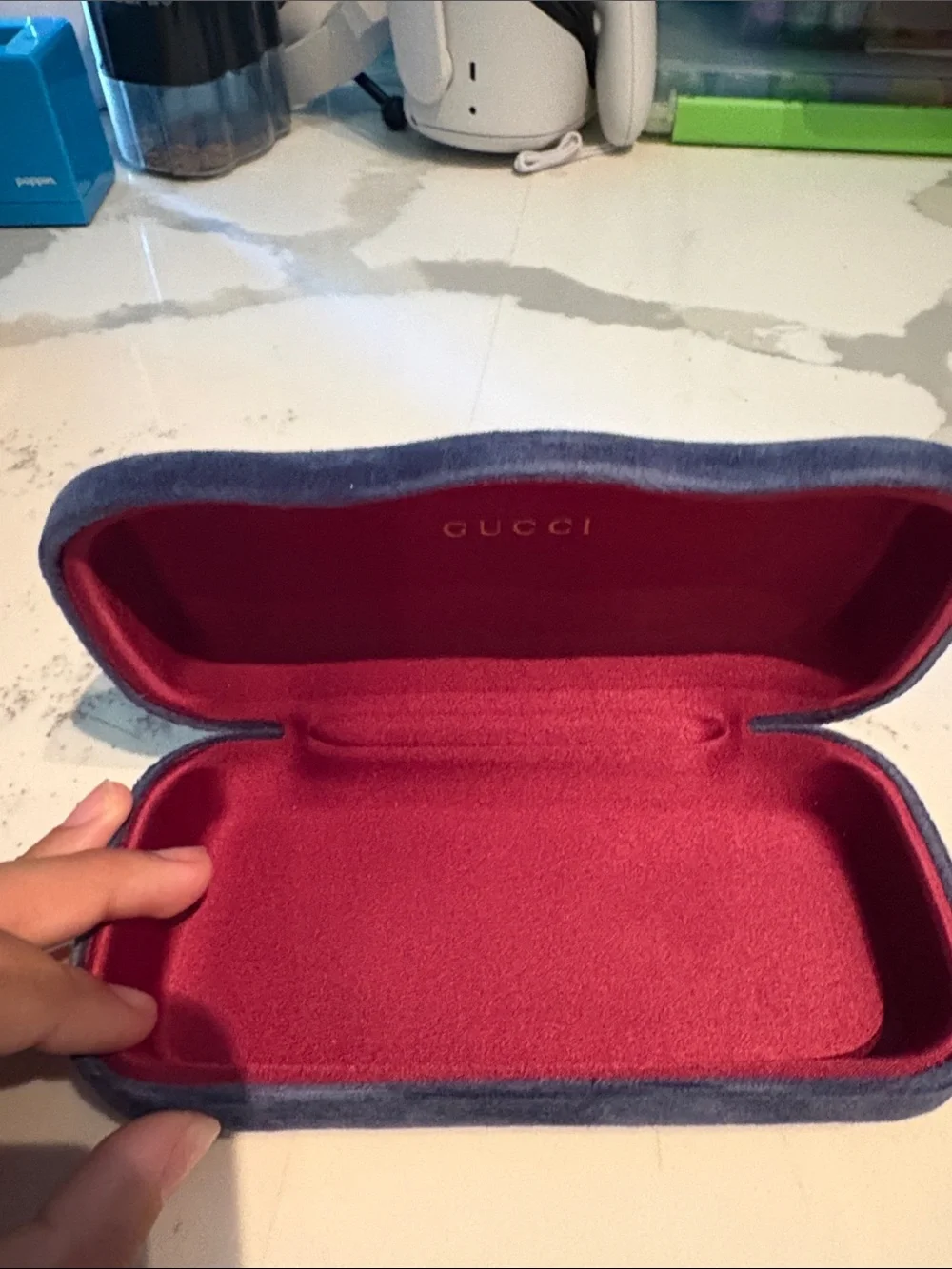 Gucci Velvet Eyewear Case in Navy and Burgundy